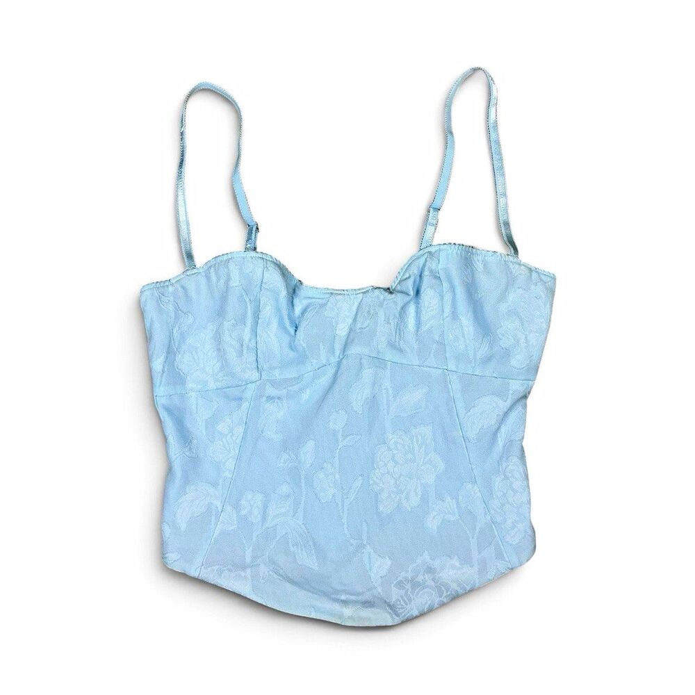 WHITE FOX Blue Floral Bustier Lace-Up Back Corset Crop Top Size S